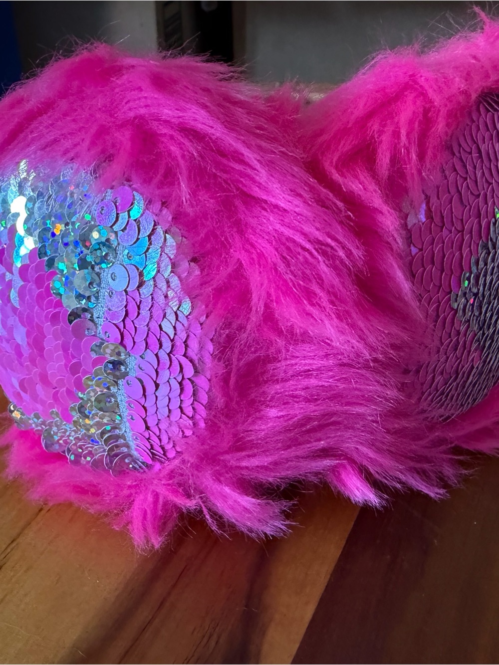 Kids Fuzzy Sequin Earmuffs - Hot Pink